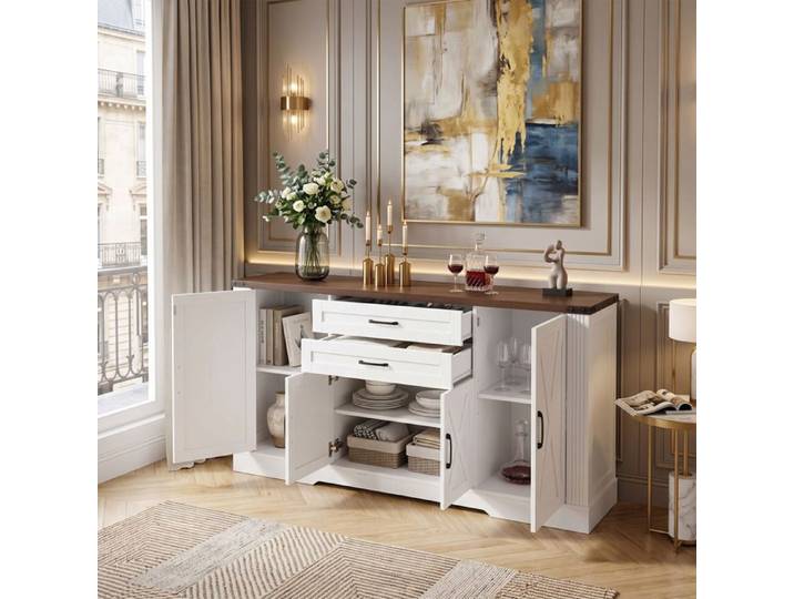 Enfilade Buffet Bas 160x39x81 5cm Grand Rangement Style Champêtre Moderne en Bois MDF