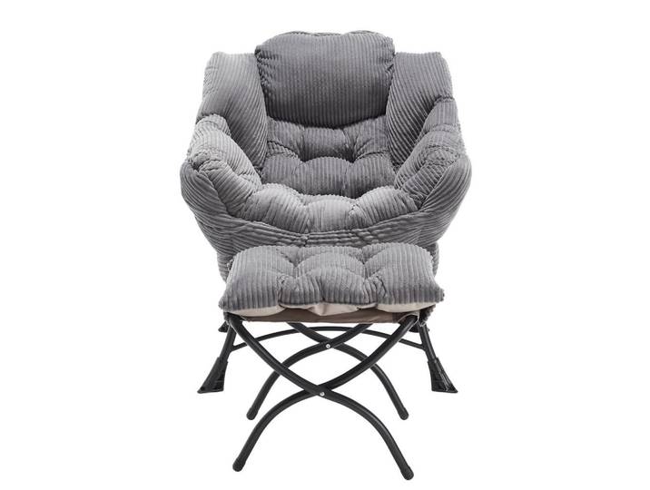 Redom Loungesessel Set mit Hocker Flanell, Stahlgestell 69,9/64/95 cm Sessel Grau, 69.9x95x64 cm, Wohnzimmer, Sessel