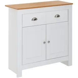 KADIMA DESIGN Sideboard mit 2 Schubladen 79x81x34,5 cm Kommode Weiß / Eiche Modern, Design Anrichte Hoch mit Türen, Schubladenkommode