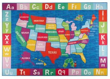 Eric Carle Elementary USA Map Machine Washable Kids Area Rug