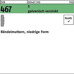 Rändelmutter DIN 467 niedrige FormM12 5 galv.verz. 25 Stück