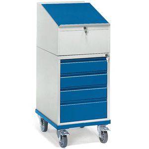 Fetra Stehpult 2449, aus Metall, mit Rollen, 4 Schubladen und Schreibpult, blau