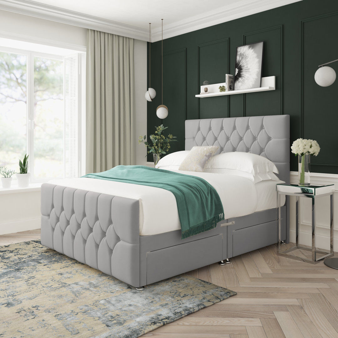 17 Stories Upholstered Divan Bed Grey Double (4'6)