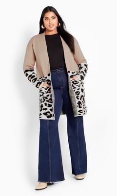 Plus Size Women's Ula Splice Coatigan by Avenue in Leopard (Size 26/28)