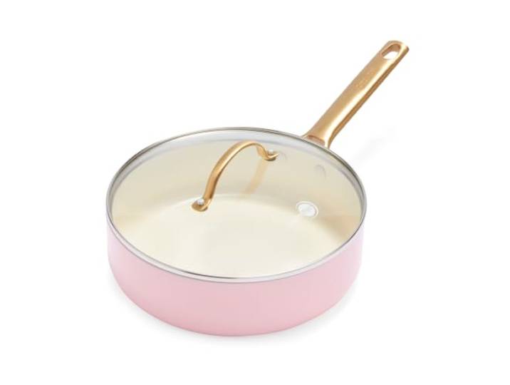 GreenPan Reserve Schmorpfanne 24 cm, Glasdeckel, Quarzrosa Keramik-Antihaft, gleichmäßige Wärme, für Induktion, Glasdeckel