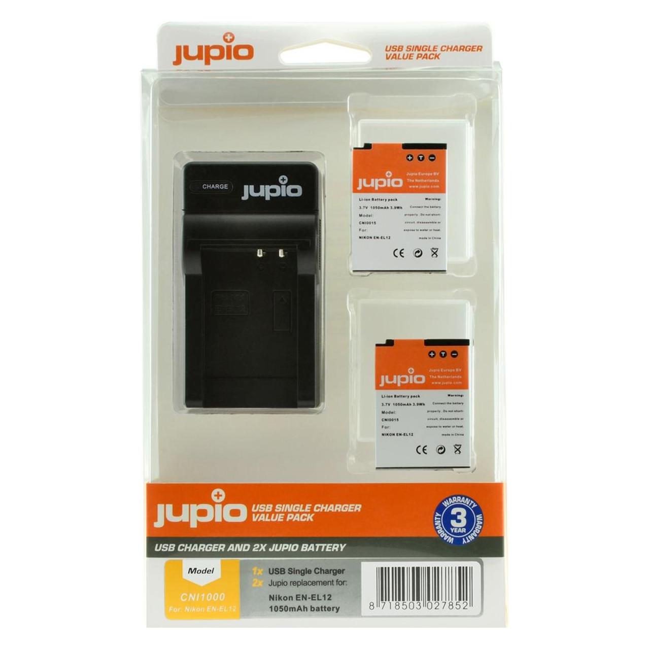Jupio Kit: 2X Battery EN-EL12 + USB Single Charger (CNI1000) (Kamera Akku, Kamera Akku Ladegerät) (CNI1000)