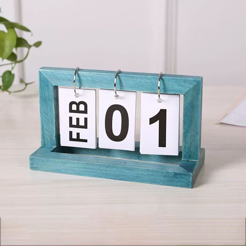 INF Minimalistischer Ewiger Kalender aus Holz Blau