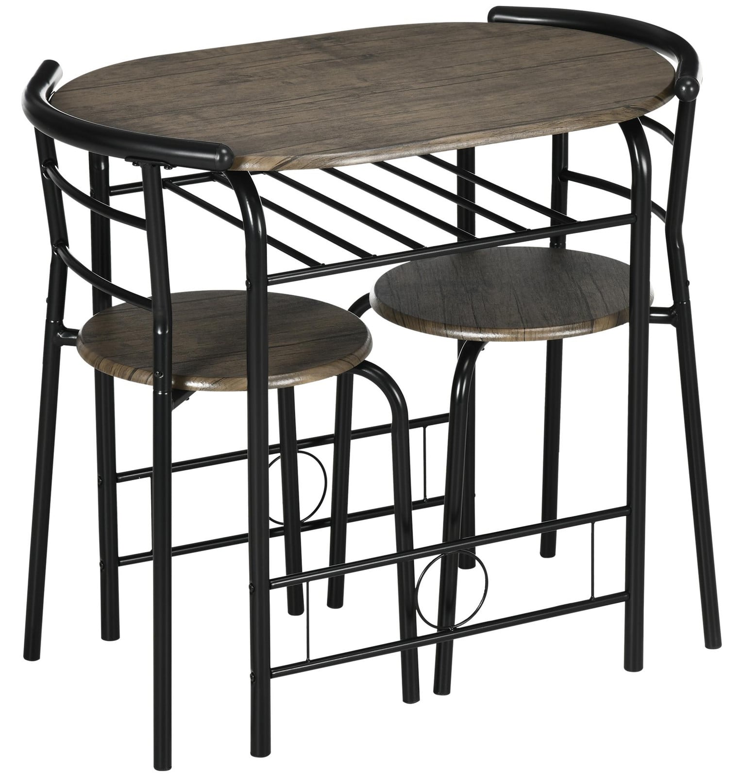 HOMCOM Eetset met eettafel, 2 stoelen en opbergvak, zwart