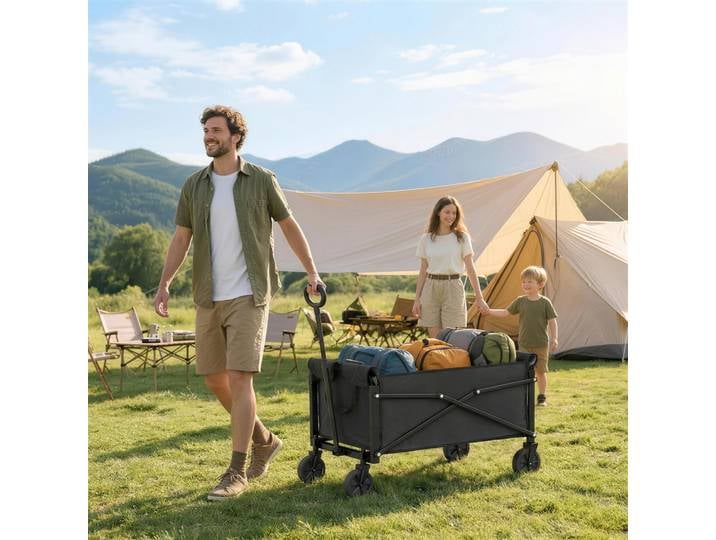 Outsunny Chariot Pliable 81L Roues Poignée Réglable Noir