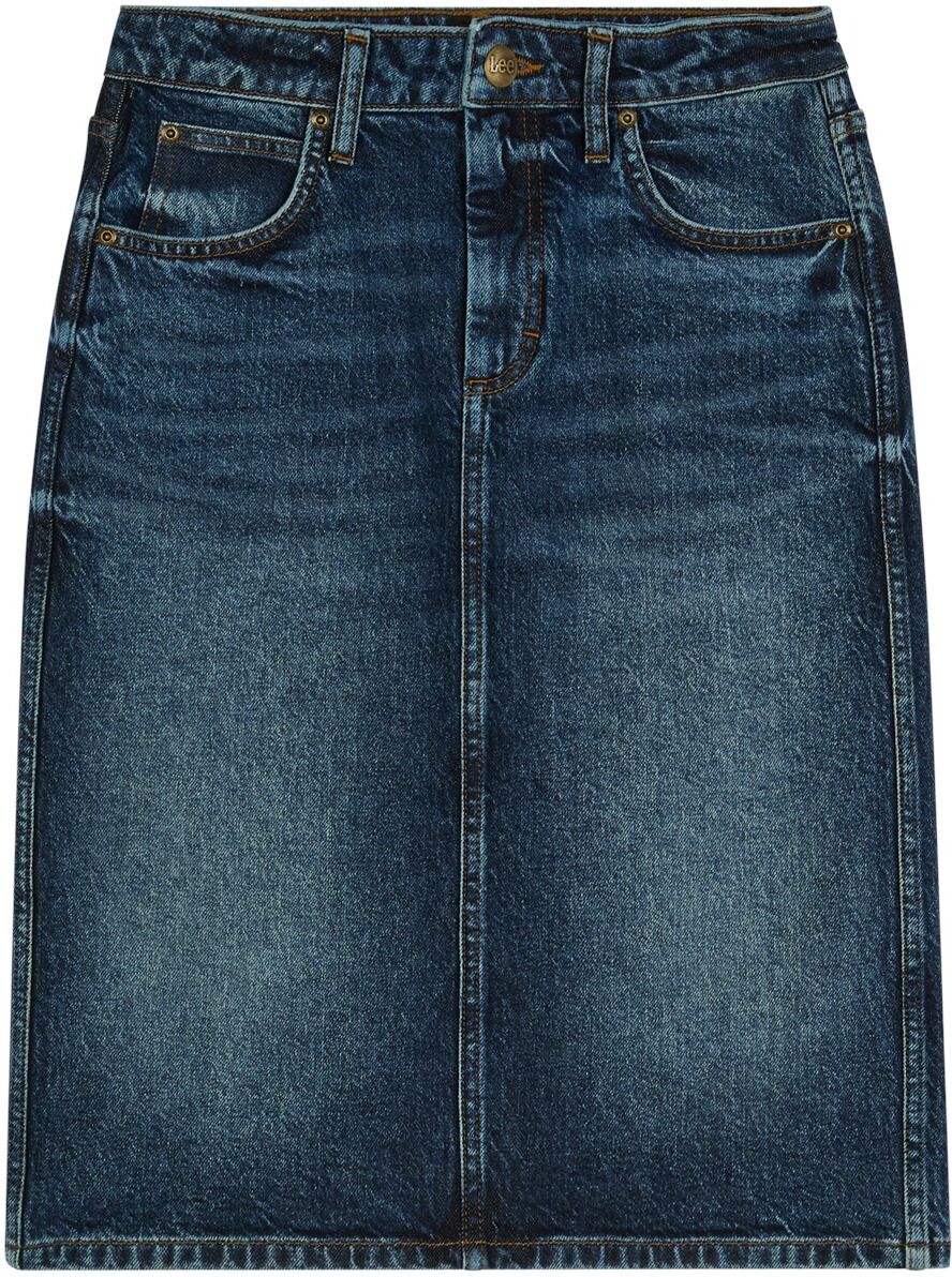 Jeansrock LEE "Lee Jeansrock Midi", Damen, Gr. 27, blau, Obermaterial: 67% Baumwolle CO. 32% Lyocell CLY. 1% Elasthan EL., Röcke Jeansrock blau 27