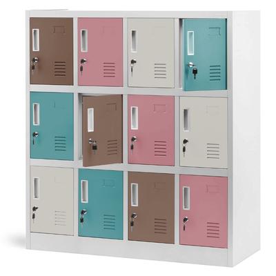 Jan Nowak Schließfachschrank Spind für Kindergarten OLA 12 Fächer, Etikettenhalter | Umkleideschrank Metall Kleiderspind, 120x109x45cm Pastellfarben