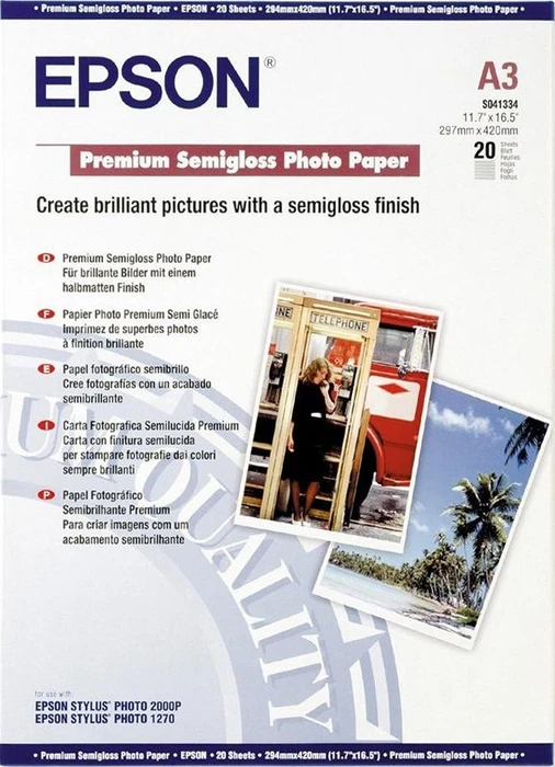Epson Premium Semigloss Photo Paper A3 250g 20 Blatt