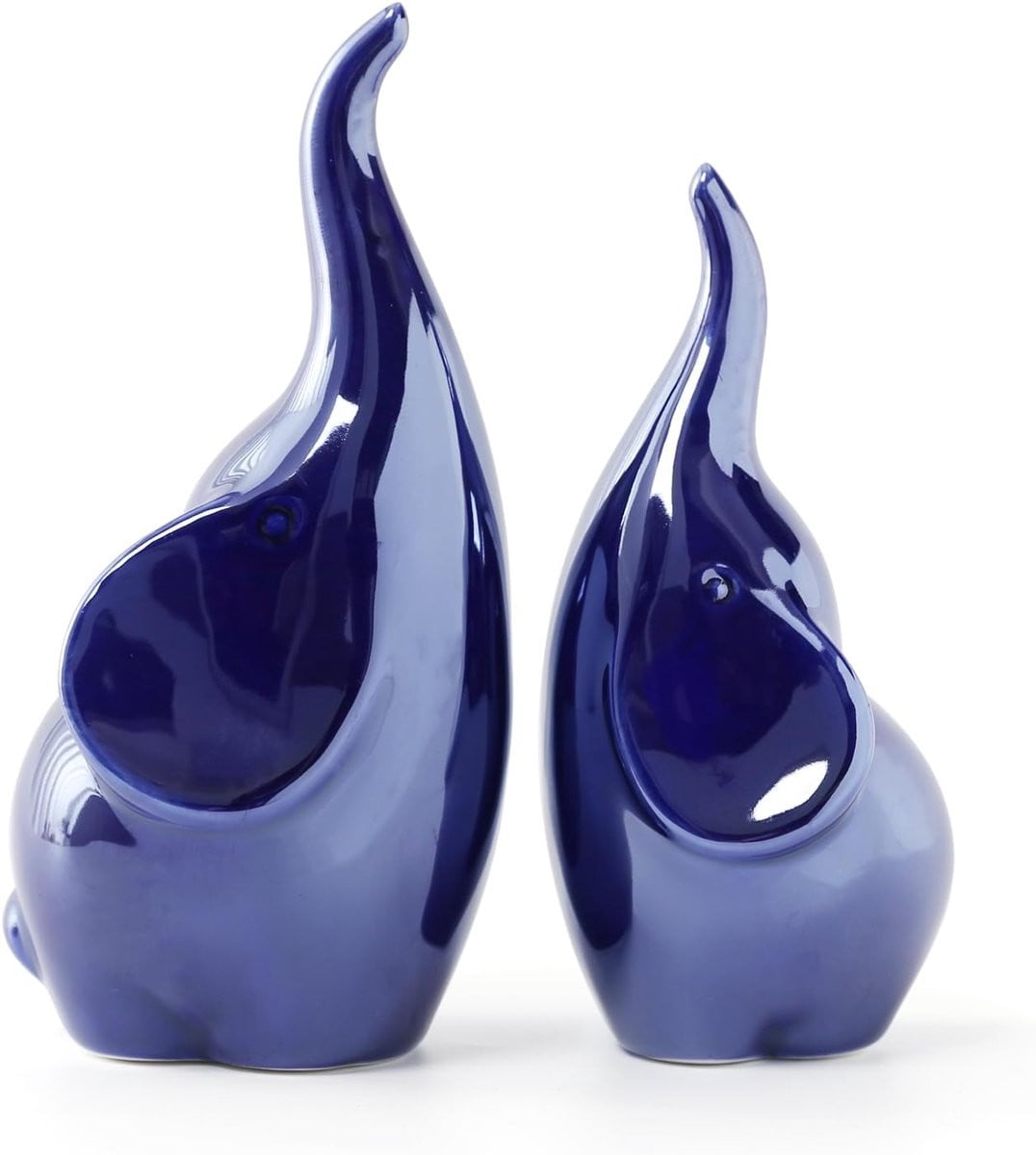 Blauw Keramisch Olifant Beeldje Koppel Liefde Sculptuur voor Huisdecoratie, Hoogte: 14 cm