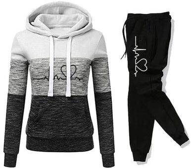 Inspired Living Color Block Womens Tracksuit Set Hooded Sweatshirt & Jogger Pants Activewear (S3XL) whiteb s(us 4)