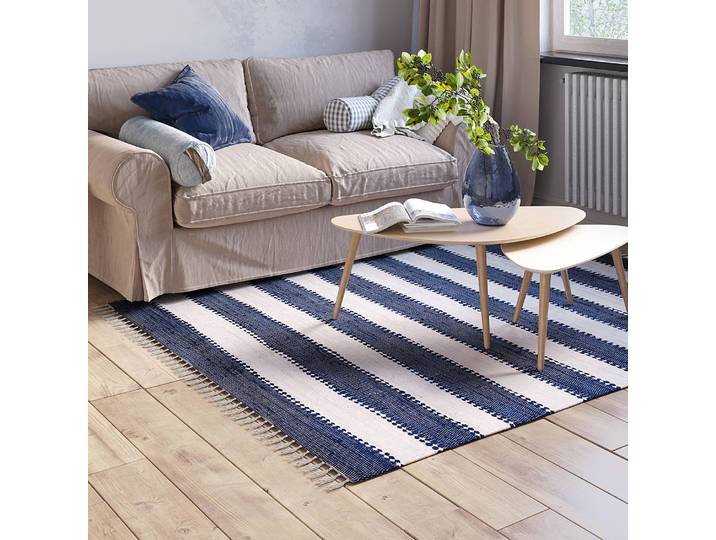 Kurzflorteppich Maher Blau/Blau 200 x 140cm Baumwollstoff