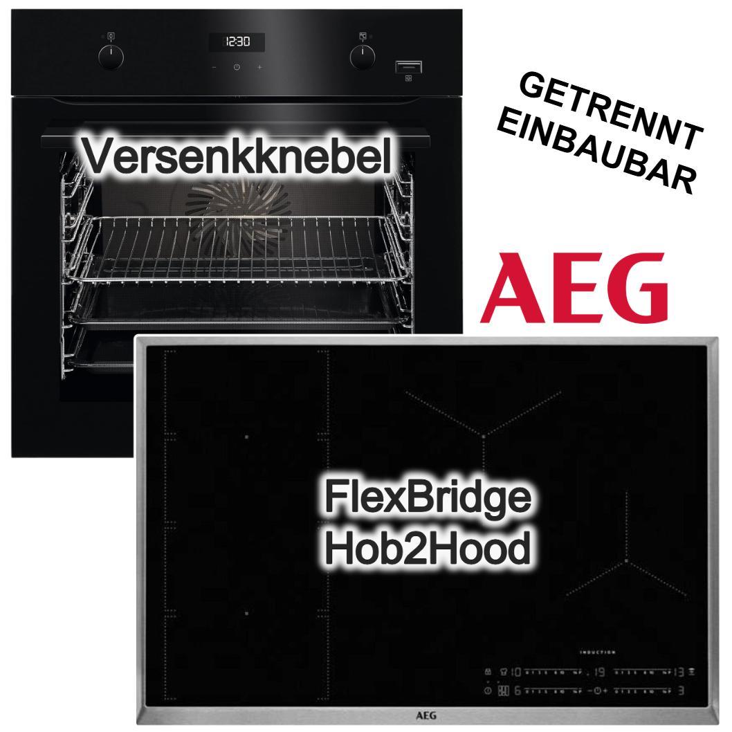 Herdset AEG Backofen SteamBake + 76cm Induktionskochfeld PowerBoost Flex Slider Hob2Hood