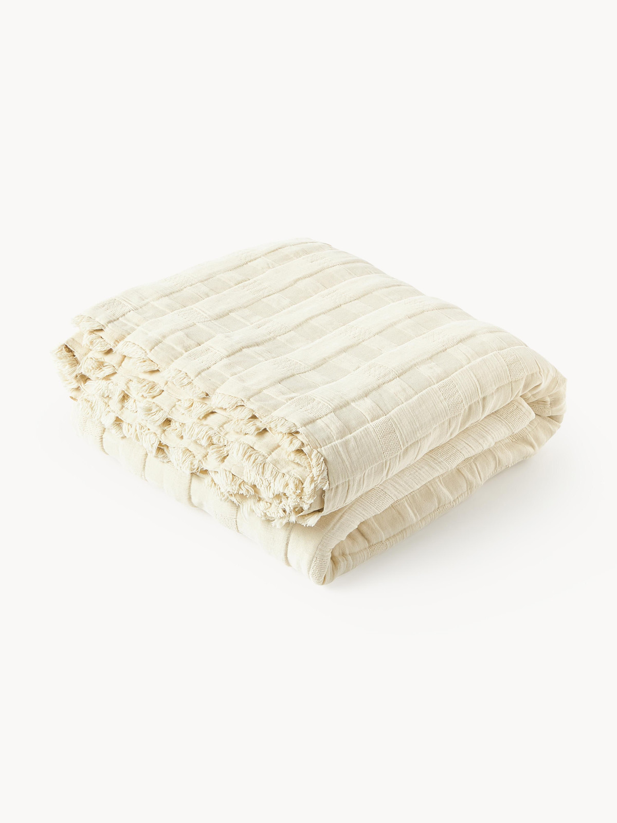 Westwing Collection Mousseline sprei Bethany met franjes voor volwassenen