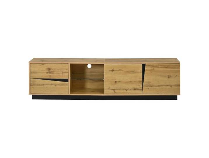 TV-Schrank 180x35x45cm mit LED, 2 Schubladen & Türen, Glasablage MDF, 180x35x45cm, Holzoptik, 2 Schubladen & Türen, Glasablage, LED per App, USB