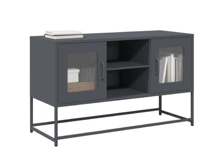 HEFZGDB TV-Schrank Anthrazit 100,5x39x60,5 cm Stahl mit reichlich Stauraum, Zwei Montagemöglichkeiten und praktischen Türen für Multimedia-Geräte, robuste Aufbewahrungslösung
