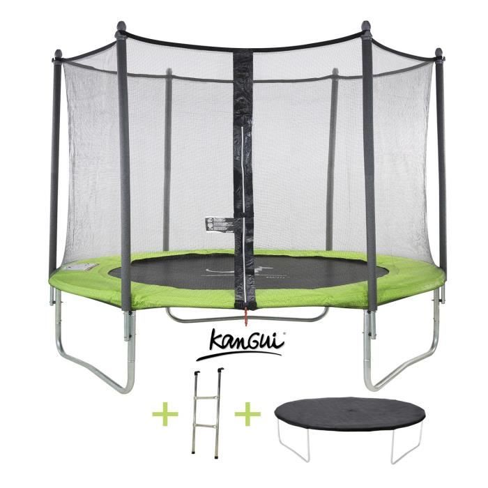 KANGUI TWIN Trampolin Ø 305cm - Grün - mit Sicherheitsnetz, Leiter, Schutzhülle