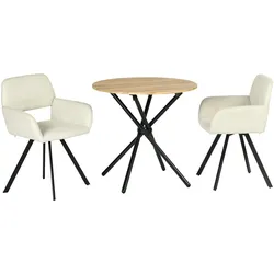 ESSZIMMER SET – 1 Tisch + 2 Stühle – Holzoptik & Beige Stoff