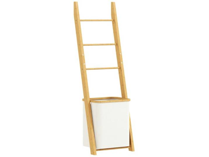 YWJ Étagère Salle Bain Bambou Porte-Serviettes 3 Barres Panier Linge 48L Amovible Crème