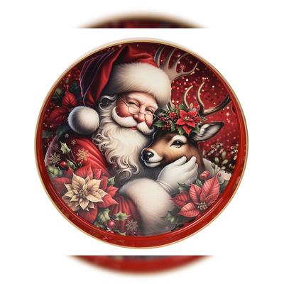 Christmas Decorations Dekoteller Kunststoff 33cm rund Weihnachtsmann & Reh Motiv Weihnachtliche Dekoschale Dekotablett Adventsdeko Weihnachtsdeko Winterdeko Teller Rot Bunt