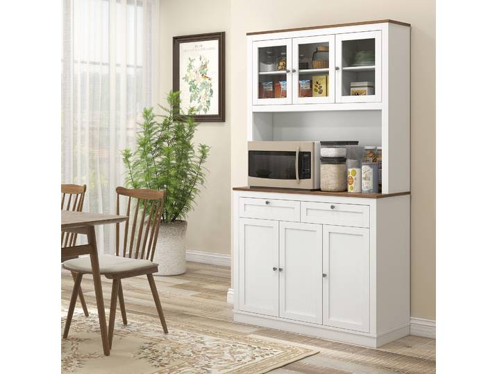 HOMCOM Buffet Haut Cuisine 6 Portes 2 Tiroirs 100x40x180cm Blanc