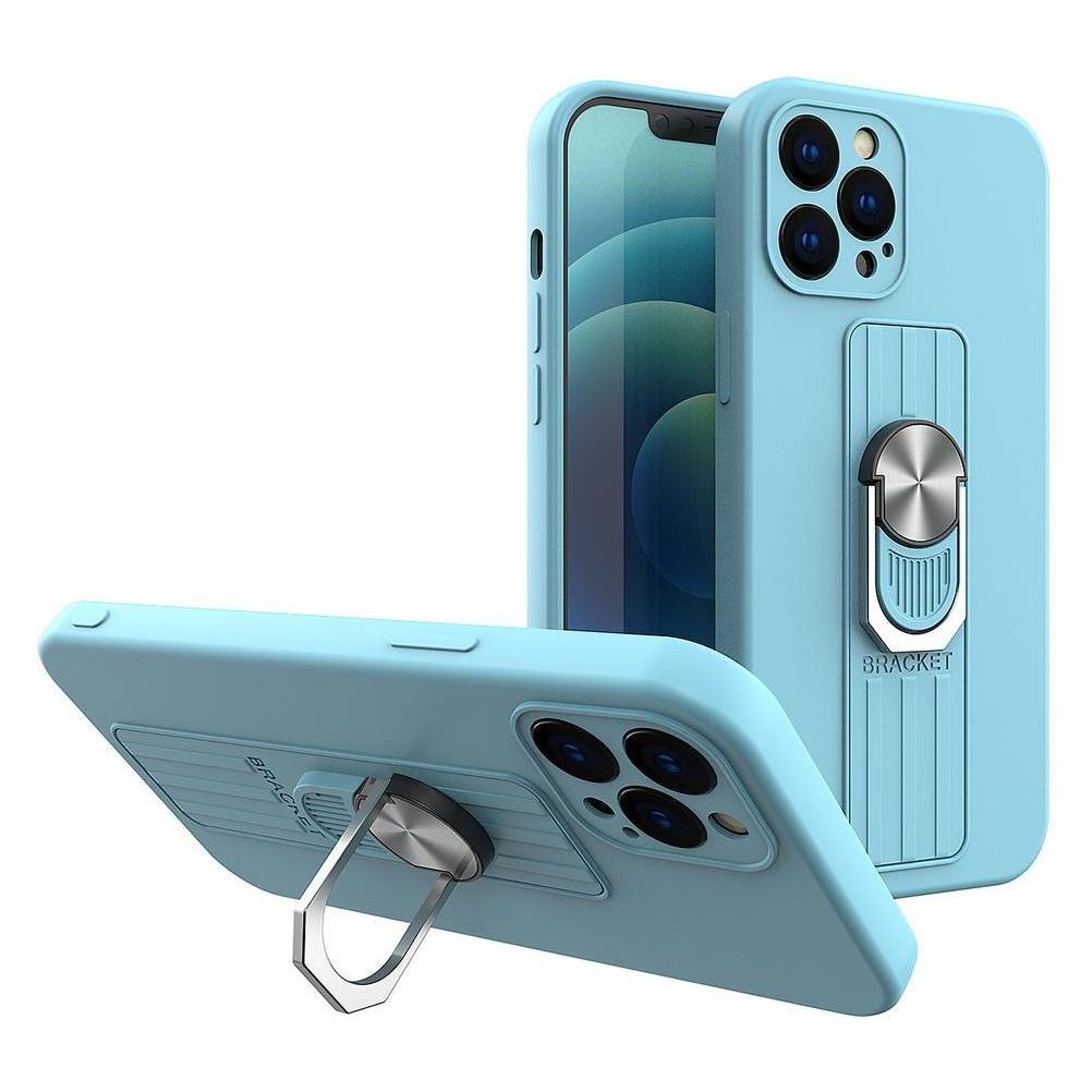 Hurtel Ring Case Silikonhülle mit Fingergriff und Ständer für iPhone 12 mini hellblau (Apple iPhone 12 mini) (1404978613)