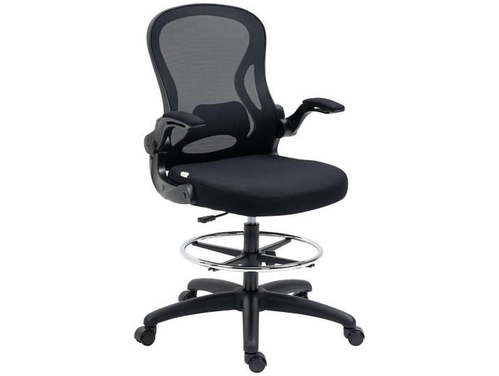 Vinsetto Zeichenstuhl, Ergonomischer Bürostuhl, Drehstuhl, Arbeitsstuhl, Höhenverstellbar, Schwarz, Textil, 65x122x59 cm, Büromöbel, Bürostühle, Drehstuhl
