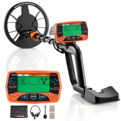 VEVOR Metalldetektor für Erwachsene 203,2 mm, Profi Metallsuchgerät mit 3 Modi, Hochpräziser Golddetektor, IP68 Wasserdichte Suchspule mit Display, Kopfhörer, Verstellbare Länge, zur Goldsuche