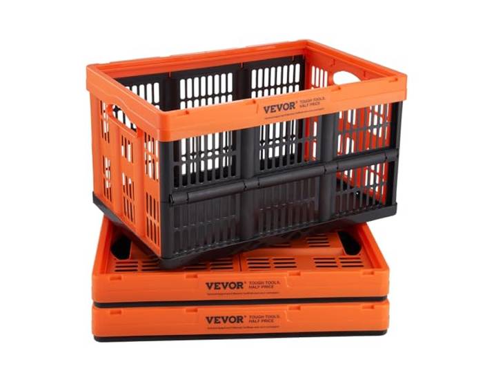 VEVOR Panier de Rangement Plastique Pliable 3PCS Caisse de Rangement Empilable Capacité d'1 Panier 45 L avec Poignées Grands Bacs Robustes de Stockage pour Vêtements Jouets Livres Accessoires Épicerie
