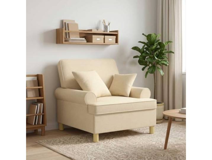 XL Sessel mit Kissen Creme Stoff 100 % Polyester,weicher Schaumstoff,Sperrholz und Metallrahmen,Kunststoffbeine,feuchtes Tuch