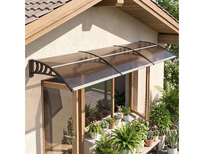 Outsunny Marquise Terrasse Polycarbonate Aluminium 303x100cm Marron