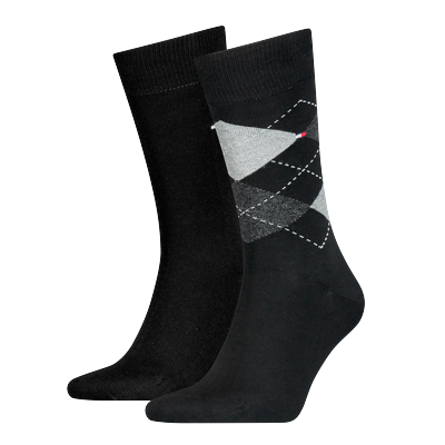 Socken TOMMY HILFIGER "TH MEN SOCK CHECK 2P", Herren, Gr. 43-46, schwarz, Baumwollmischung, normal, Socken Socken, mit klassischem Argyle-Design