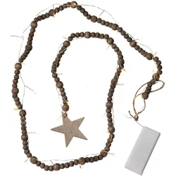 Weihnachtslichterkette ,Beady` mit Holzperlen und Stern , Batterien + Timer , warmweiß , braun , L 150cm