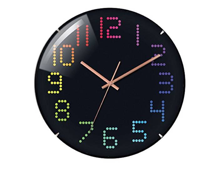 Wandklok WT 7410 Technoline modern kleurrijke cijfers zwart