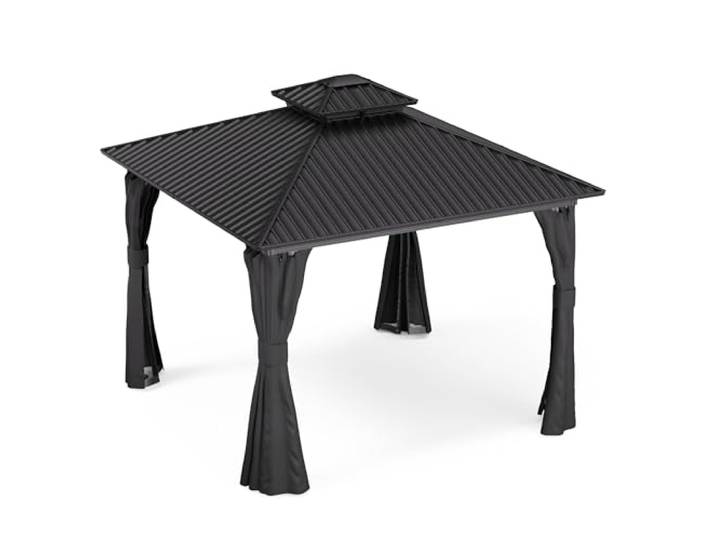 blumfeldt Tonnelle 3x3m\, Tonnelle de Jardin Extérieur avec Toit en Acier Galvanisé\, Armature en Aluminium\, Rideaux & Moustiquaire Inclus\, Protection UV\, Noir