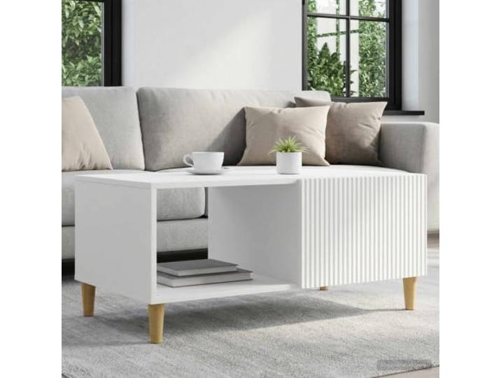 Couchtisch Weiß 90 x 50 x 40 cm Holzwerkstoff mit Stauraum und Schwenktür Holzwerkstoff, pflegeleichte Oberfläche, Vintage-Design, Schwenktür, vielseitig nutzbar, Wohnzimmer