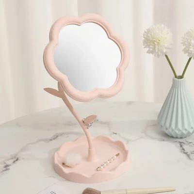 Fusion Finds Sunflower Makeup Mirror With Storage Tray 360 Swivel Vanity Mirror For Bedroom & Dressing Table pink