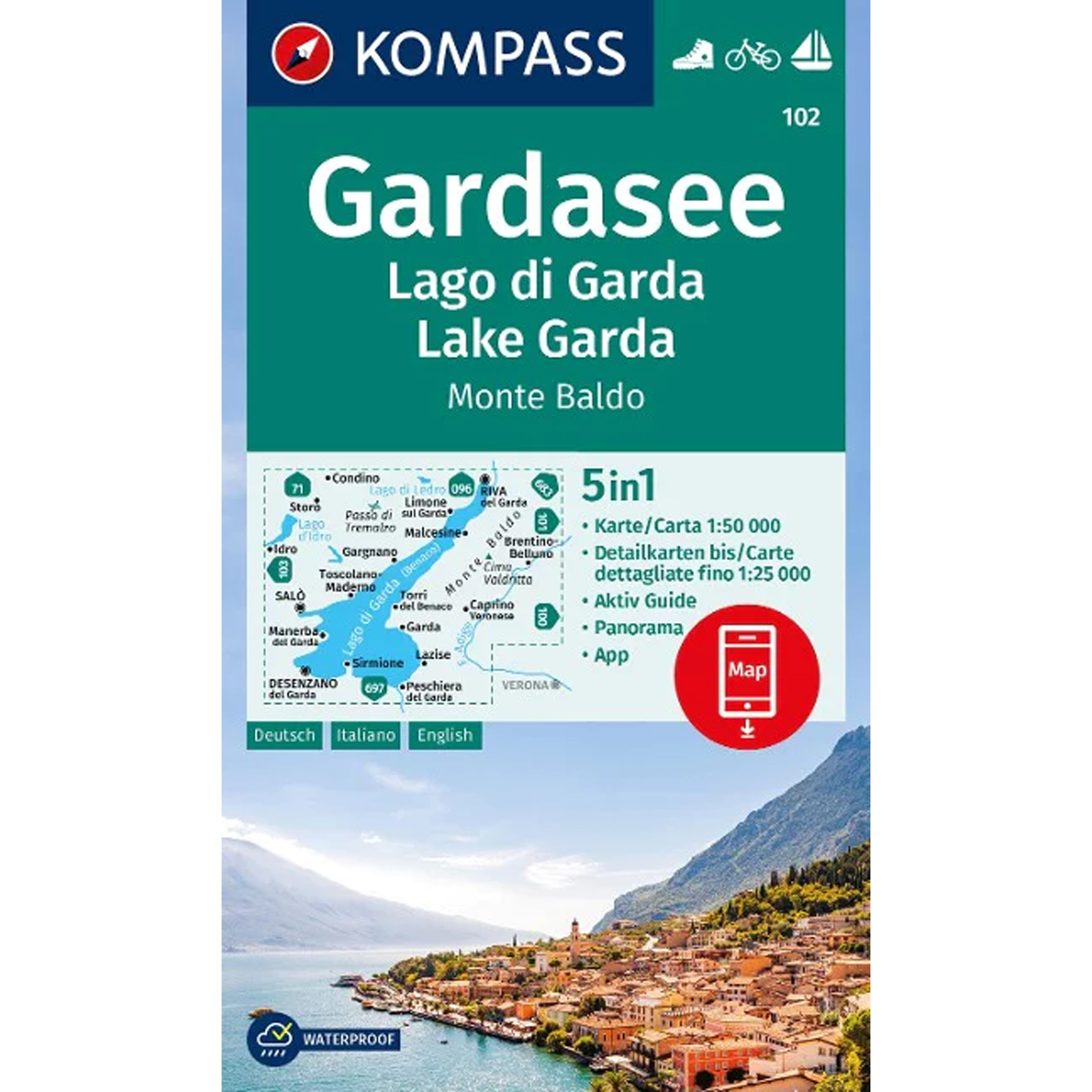 Kompass Verlag WK 102 Gardasee - Lago di Garda Topografische Karten tuerkis