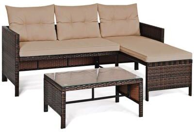 Costway 3 Pieces Patio Wicker Rattan Sofa Set-Beige