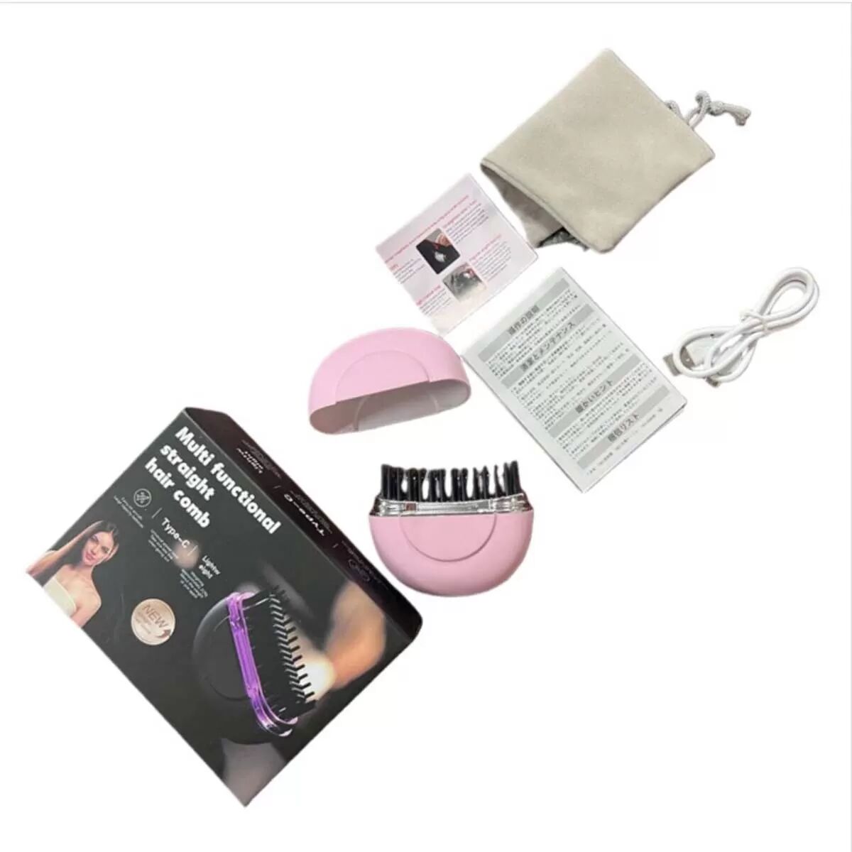INF Mini Brosse Lissante Sans Fil - Peigne de Coiffure Portable et Rechargeable