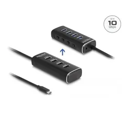 DeLOCK 4 Port USB 10 Gbps Hub mit USB Type-C Anschluss 60 cm Kabel und Schalter für jeden Port