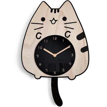Inspired Deals Cute Cat Wall Clock Wooden Pendulum Wall Clock For Living Room Home Decor Cat Wagging Tail Wooden Clock