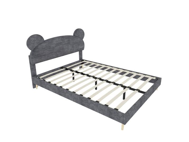 Lit enfant tapissier en coton gris 140x200cm