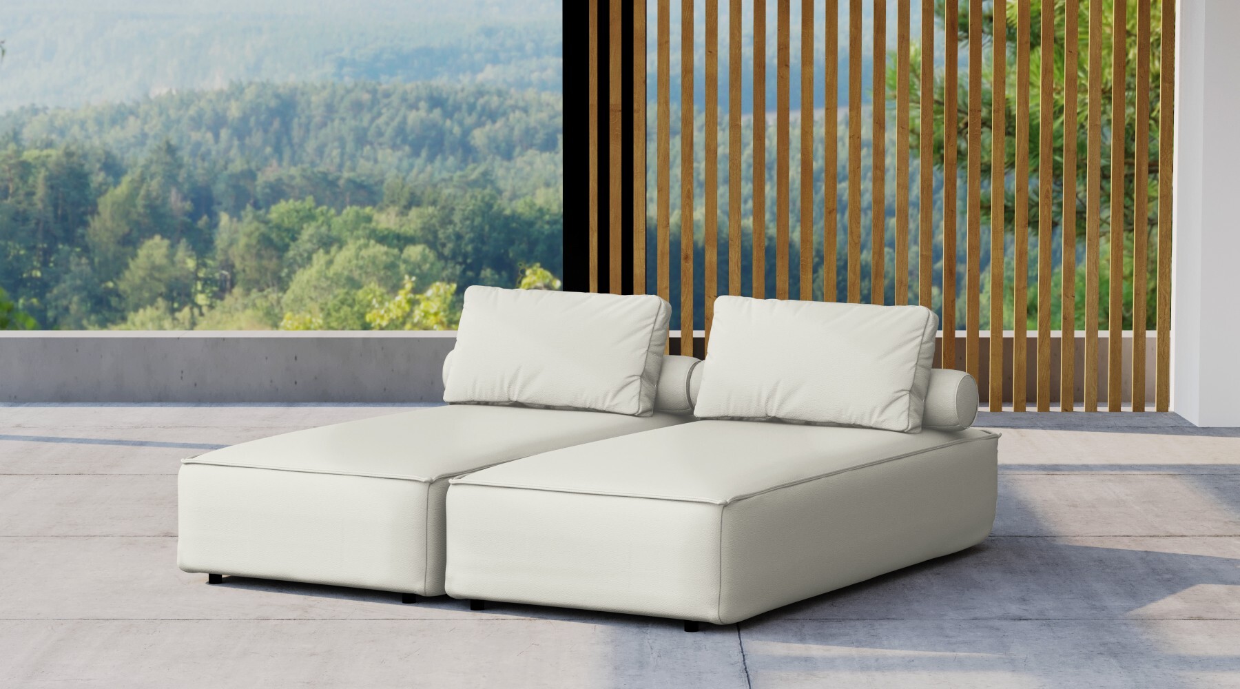 Kaiser Möbel Doppelter Liegestuhl für den Garten MALIBU, Terrasse, Hinterhof, gemütlich Creme