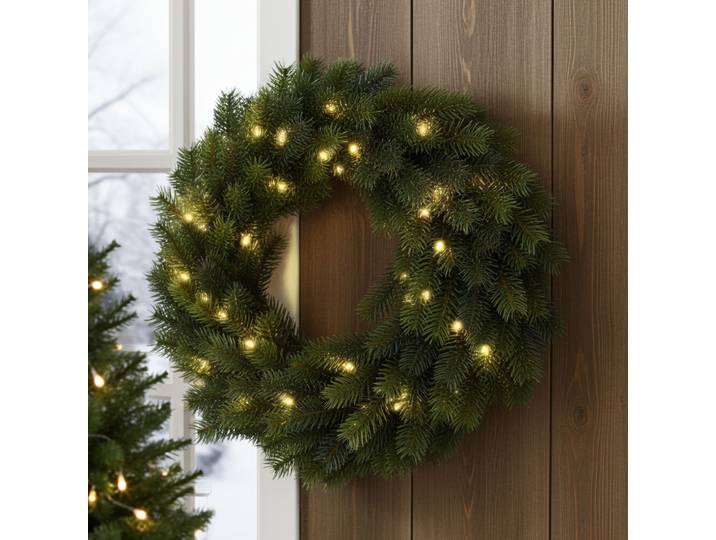 2er-Set LED Tannen-Kranz, Aussenbeleuchtung,Weihnachts-Deko, Ø40 cm