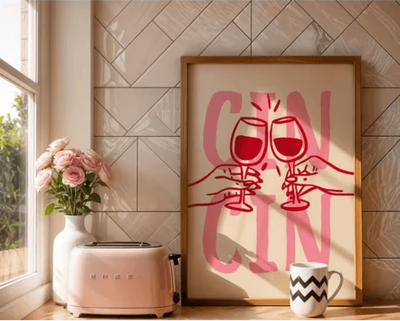 Inspire Picks Cin Cin Cheers Cocktail Wall Art Pink Italian Food & Happy Hour Kitchen Print tl1300 30x40cm No Frame