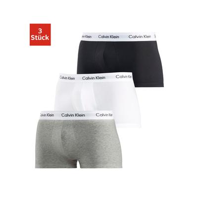 Trunk "Low Rise Trunk 3 PACK", Herren, Gr. M (6), 3 Stk., schwarz-weiß (grau, meliert, schwarz, weiß), Obermaterial: 95% Baumwolle, 5% Elasthan, CALVIN KLEIN UNDERWEAR, Unterhosen, mit weißem Webbund